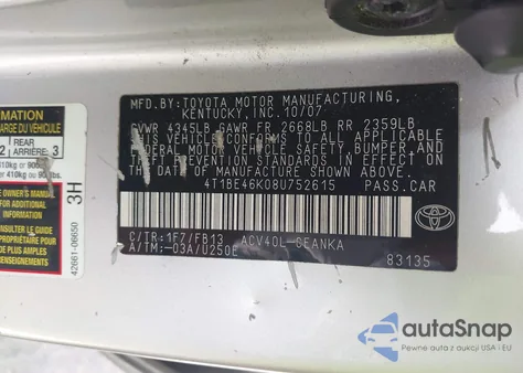 2008 Toyota Camry Le from USA, damaged, VIN 4T1BE46K08U752615